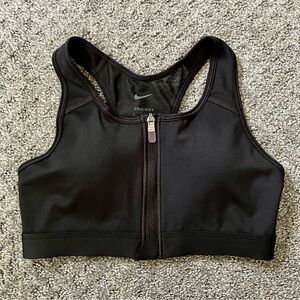 Nike Dri-FIT Black Sports Bra Front Zip Racerback Medium Support Gym Workout